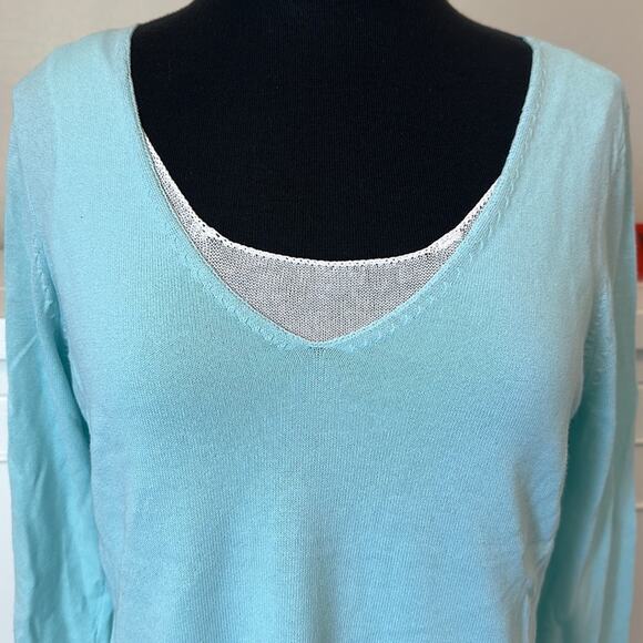 Sigrid Olsen Double Layered Sweater Cotton Rayon 3/4 Sleeve Light Blue M Petite - Picture 4 of 15
